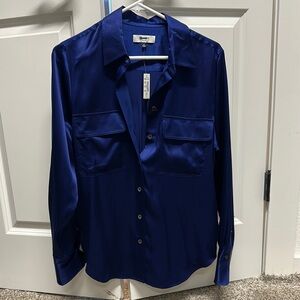 Madewell Silk Button-Up Shirt in Deep Blue